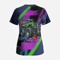 I Crushed 100 Days of School Monster Truck Scrub Top 100th Day Boys - Retro Radiant Pattern