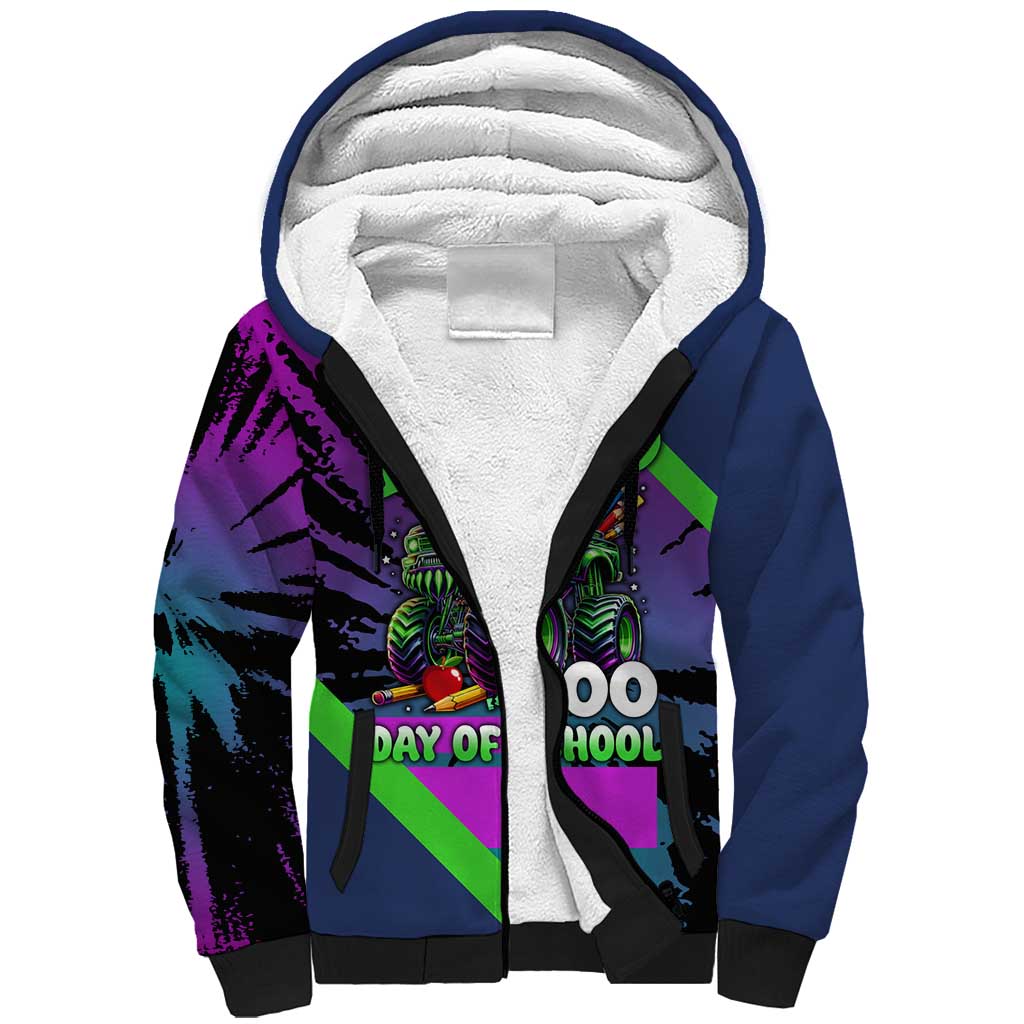 I Crushed 100 Days of School Monster Truck Sherpa Hoodie 100th Day Boys - Retro Radiant Pattern