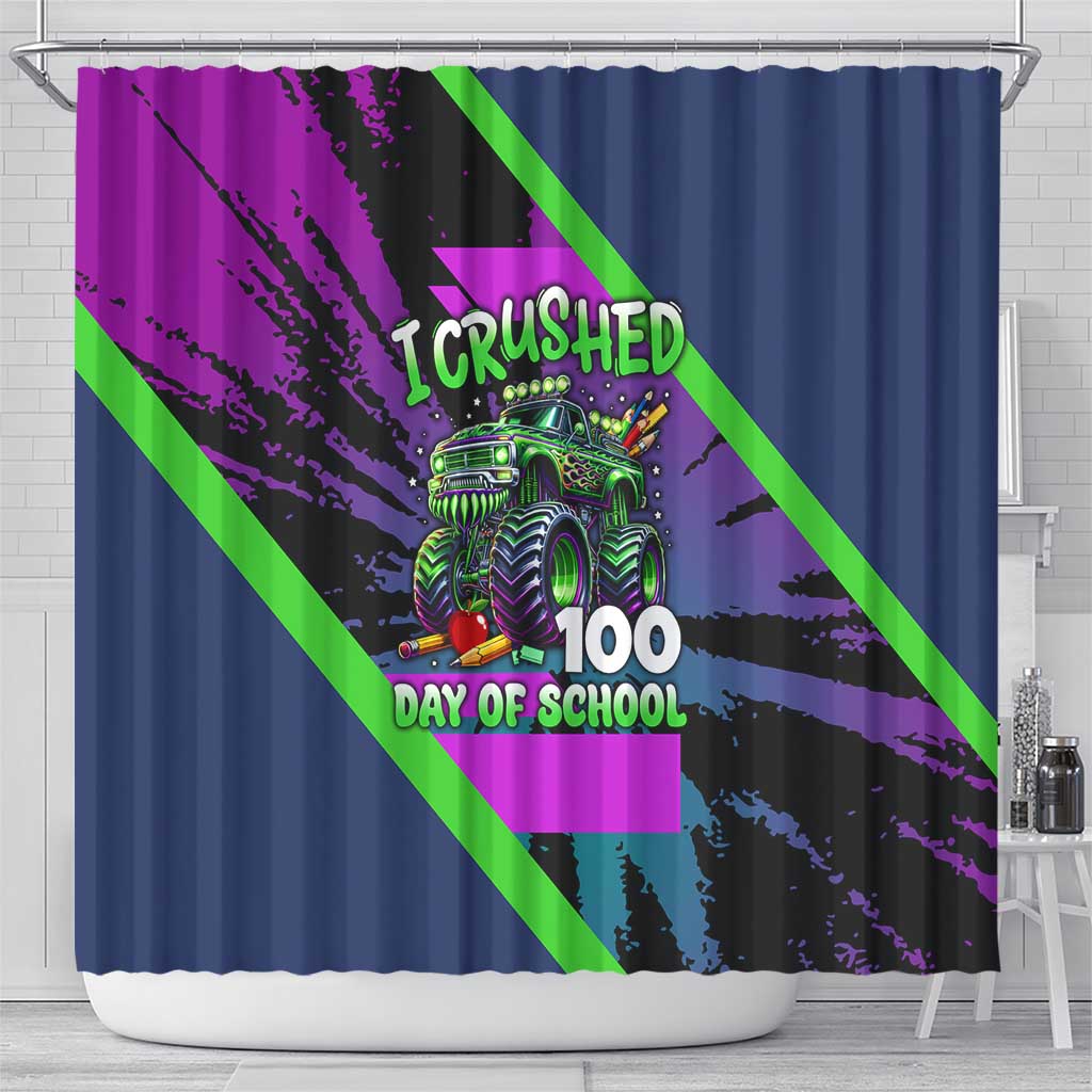 I Crushed 100 Days of School Monster Truck Shower Curtain 100th Day Boys - Retro Radiant Pattern