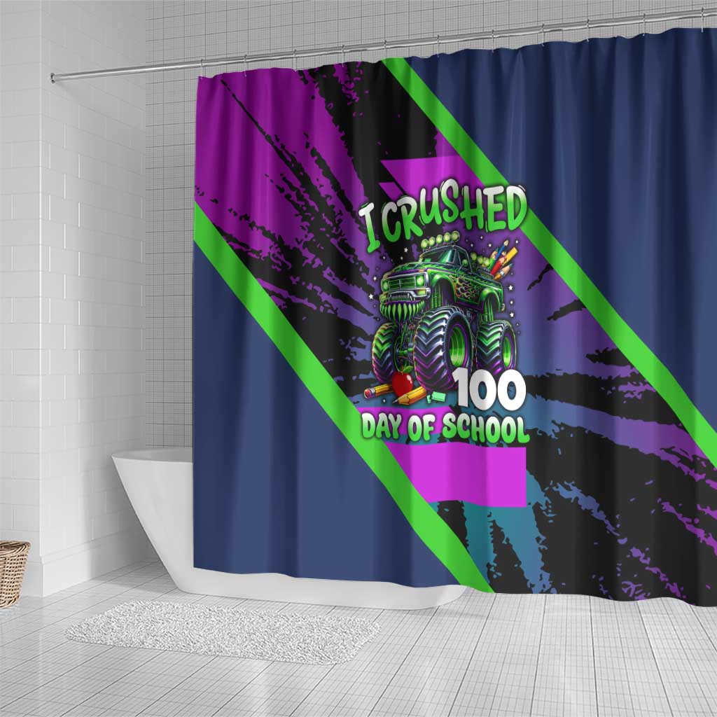 I Crushed 100 Days of School Monster Truck Shower Curtain 100th Day Boys - Retro Radiant Pattern