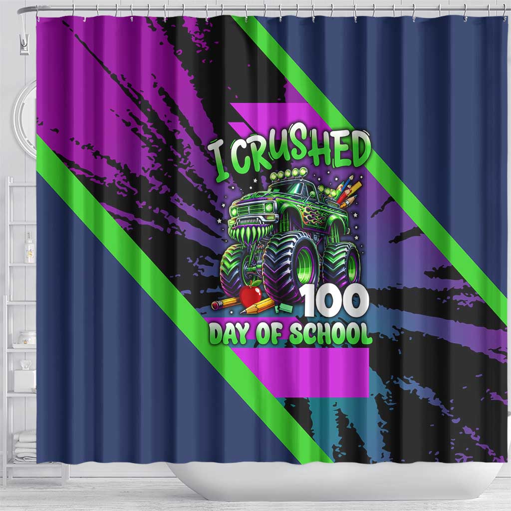 I Crushed 100 Days of School Monster Truck Shower Curtain 100th Day Boys - Retro Radiant Pattern