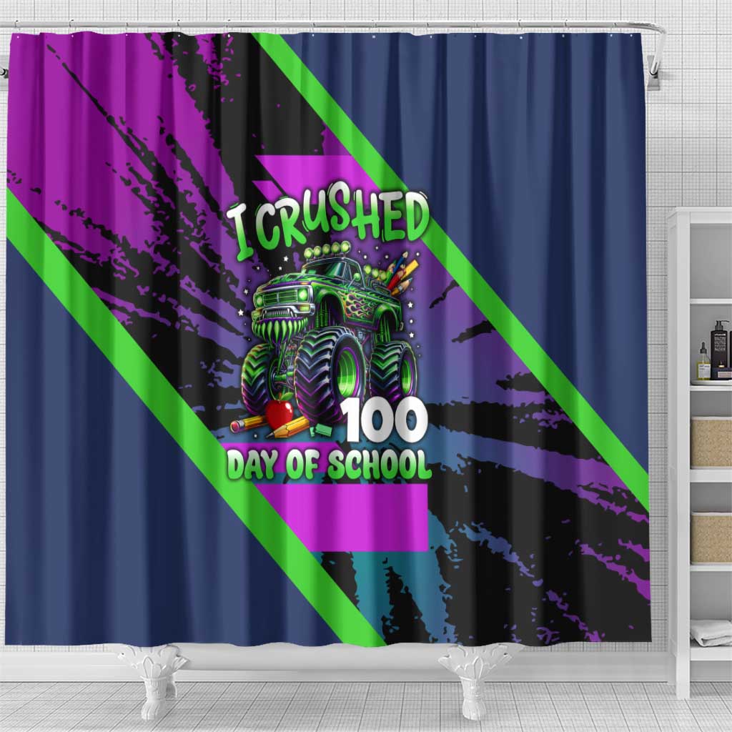 I Crushed 100 Days of School Monster Truck Shower Curtain 100th Day Boys - Retro Radiant Pattern