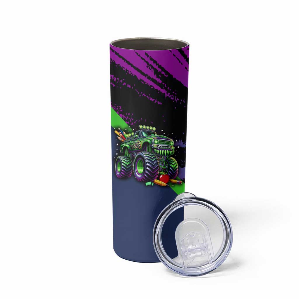 I Crushed 100 Days of School Monster Truck Skinny Tumbler 100th Day Boys - Retro Radiant Pattern