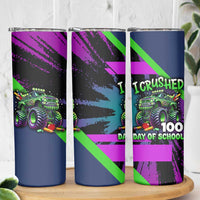 I Crushed 100 Days of School Monster Truck Skinny Tumbler 100th Day Boys - Retro Radiant Pattern