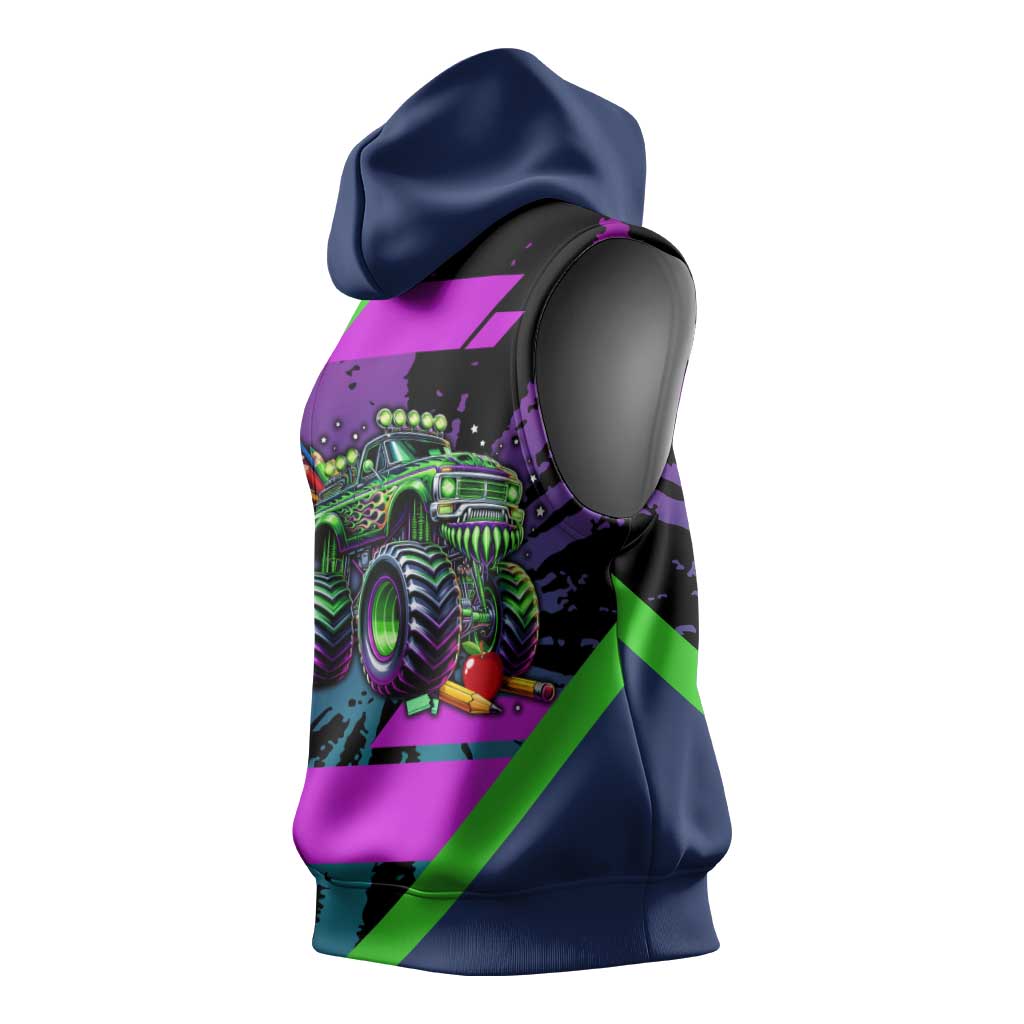 I Crushed 100 Days of School Monster Truck Sleeveless Hoodie 100th Day Boys - Retro Radiant Pattern
