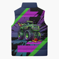I Crushed 100 Days of School Monster Truck Sleeveless Puffer Jacket 100th Day Boys - Retro Radiant Pattern
