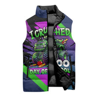 I Crushed 100 Days of School Monster Truck Sleeveless Puffer Jacket 100th Day Boys - Retro Radiant Pattern