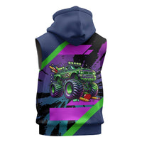 I Crushed 100 Days of School Monster Truck Sleeveless Zip Hoodie 100th Day Boys - Retro Radiant Pattern
