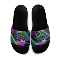 I Crushed 100 Days of School Monster Truck Slide Sandals 100th Day Boys - Retro Radiant Pattern