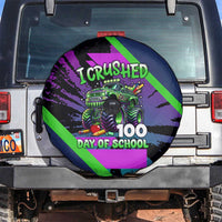 I Crushed 100 Days of School Monster Truck Spare Tire Cover 100th Day Boys - Retro Radiant Pattern