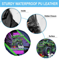 I Crushed 100 Days of School Monster Truck Spare Tire Cover 100th Day Boys - Retro Radiant Pattern