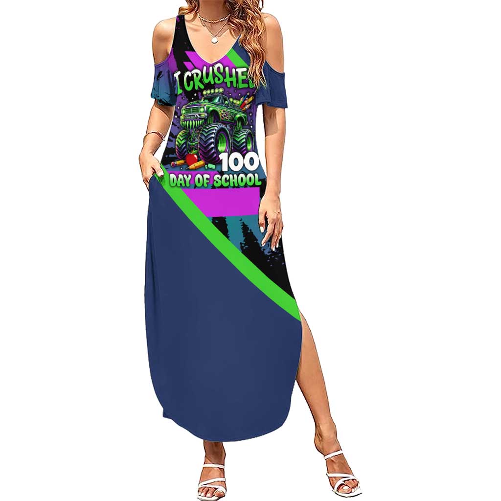 I Crushed 100 Days of School Monster Truck Summer Maxi Dress 100th Day Boys - Retro Radiant Pattern