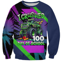 I Crushed 100 Days of School Monster Truck Sweatshirt 100th Day Boys - Retro Radiant Pattern