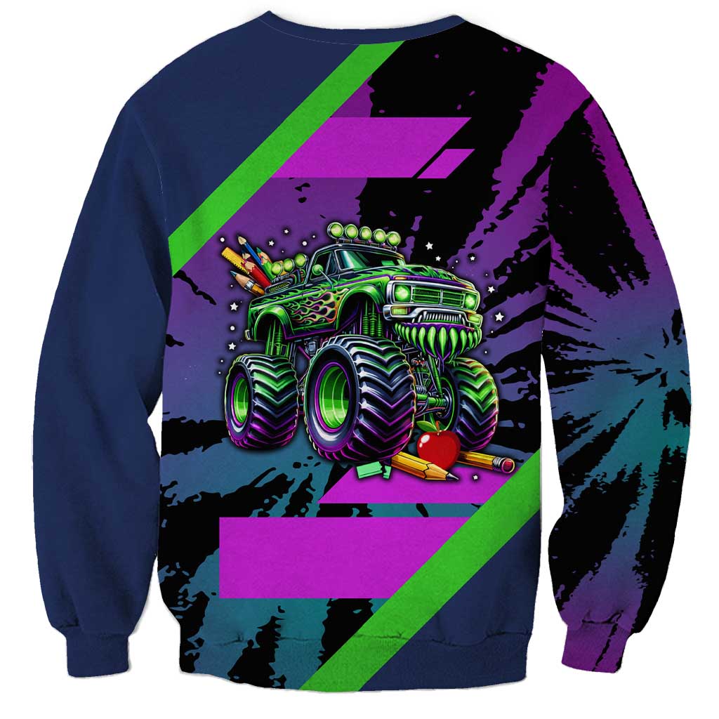 I Crushed 100 Days of School Monster Truck Sweatshirt 100th Day Boys - Retro Radiant Pattern
