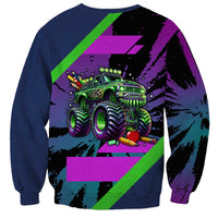 I Crushed 100 Days of School Monster Truck Sweatshirt 100th Day Boys - Retro Radiant Pattern
