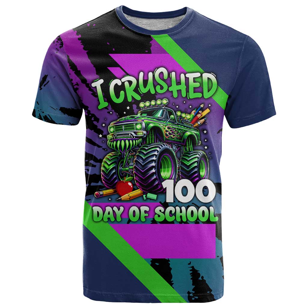 I Crushed 100 Days of School Monster Truck T Shirt 100th Day Boys - Retro Radiant Pattern