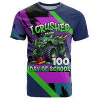 I Crushed 100 Days of School Monster Truck T Shirt 100th Day Boys - Retro Radiant Pattern