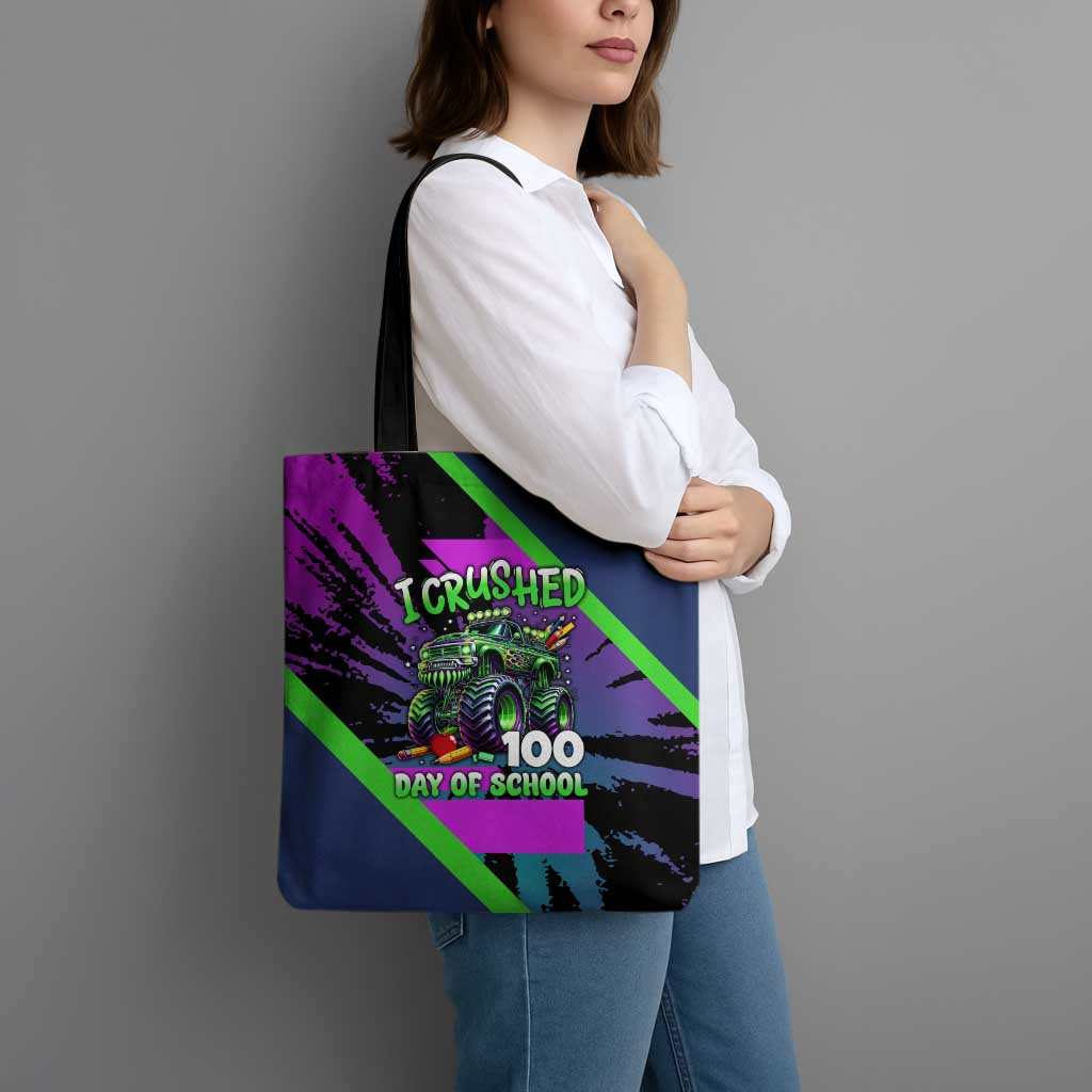 I Crushed 100 Days of School Monster Truck Tote Bag 100th Day Boys - Retro Radiant Pattern