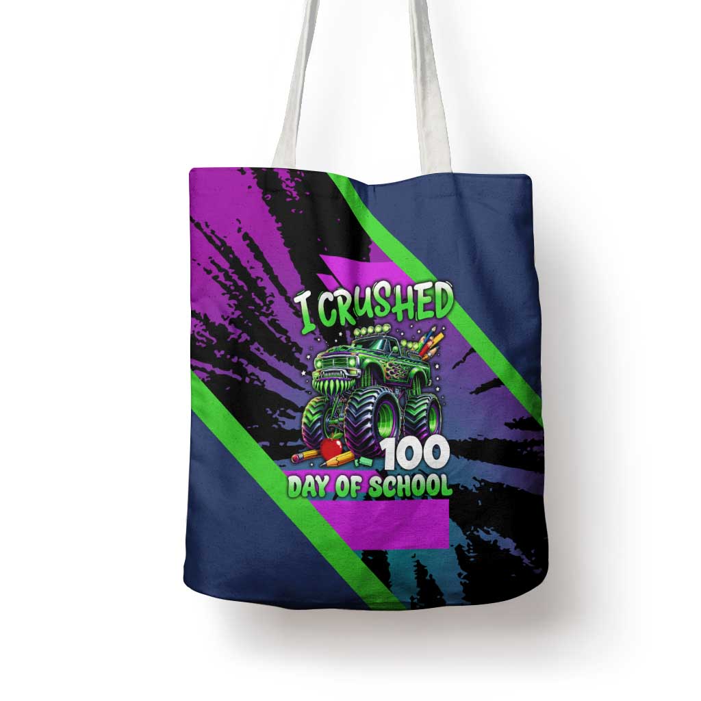 I Crushed 100 Days of School Monster Truck Tote Bag 100th Day Boys - Retro Radiant Pattern