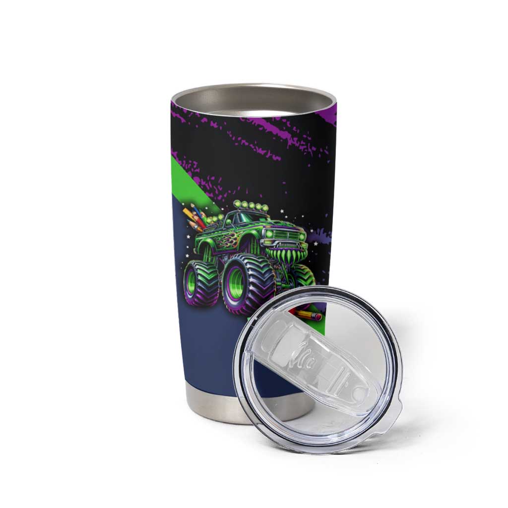 I Crushed 100 Days of School Monster Truck Tumbler Cup 100th Day Boys - Retro Radiant Pattern