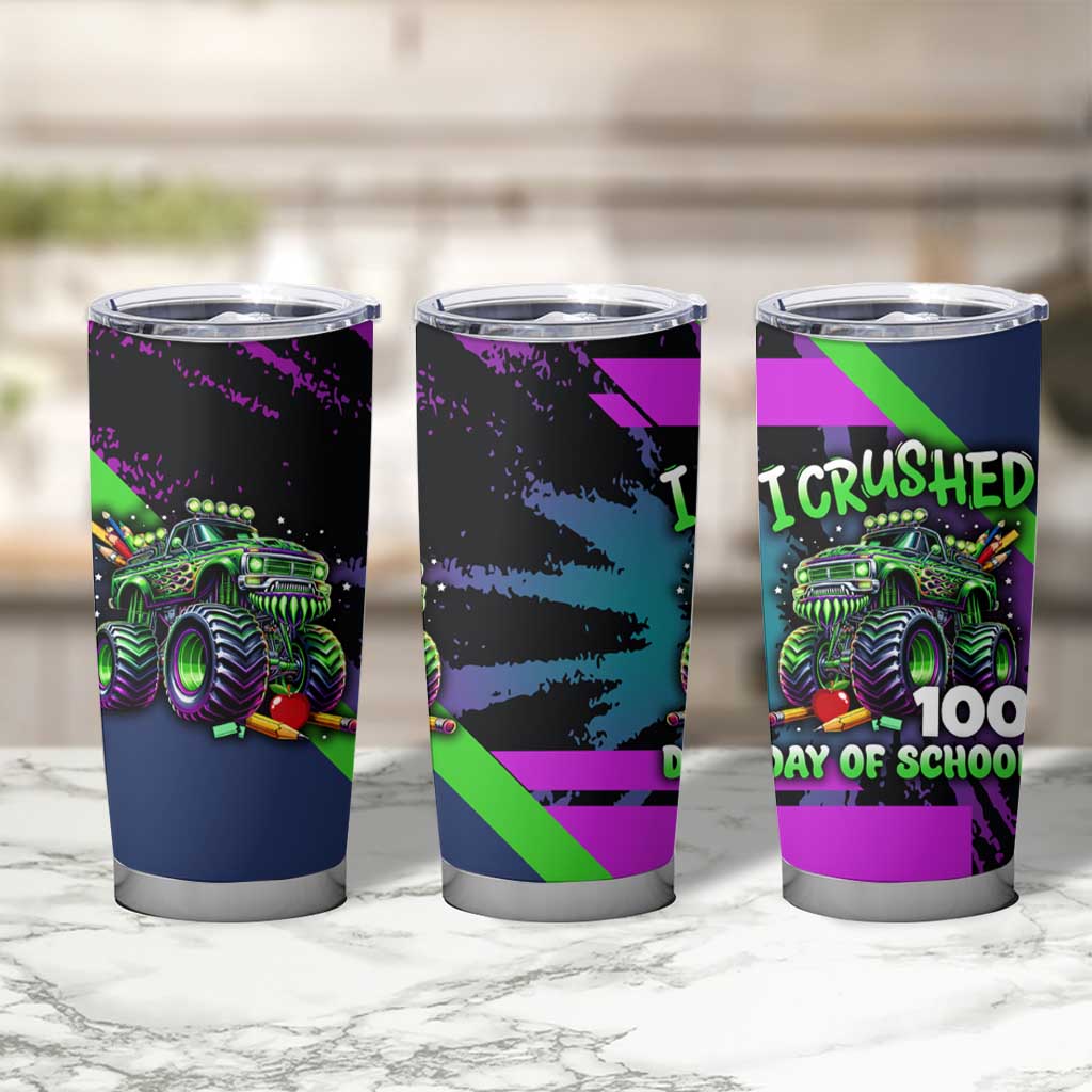I Crushed 100 Days of School Monster Truck Tumbler Cup 100th Day Boys - Retro Radiant Pattern