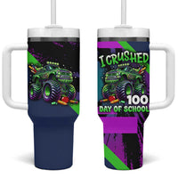 I Crushed 100 Days of School Monster Truck Tumbler With Handle 100th Day Boys - Retro Radiant Pattern
