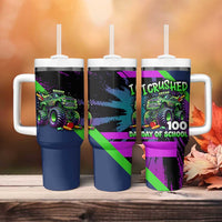 I Crushed 100 Days of School Monster Truck Tumbler With Handle 100th Day Boys - Retro Radiant Pattern