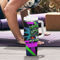 I Crushed 100 Days of School Monster Truck Tumbler With Handle 100th Day Boys - Retro Radiant Pattern