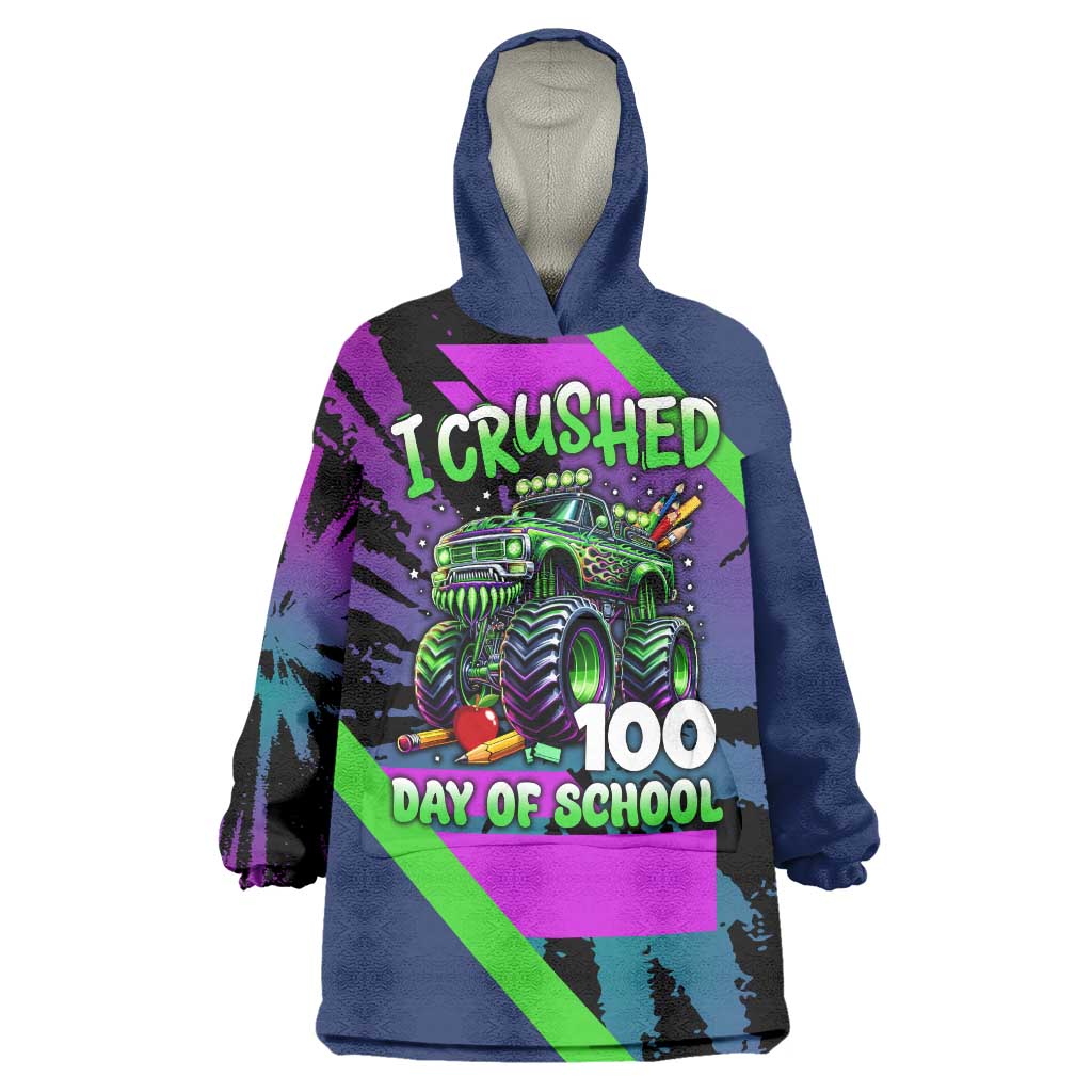 I Crushed 100 Days of School Monster Truck Wearable Blanket Hoodie 100th Day Boys - Retro Radiant Pattern