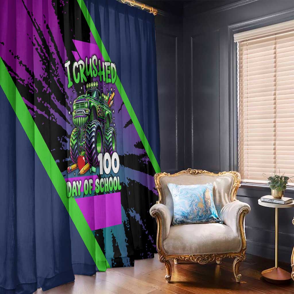I Crushed 100 Days of School Monster Truck Window Curtain 100th Day Boys - Retro Radiant Pattern