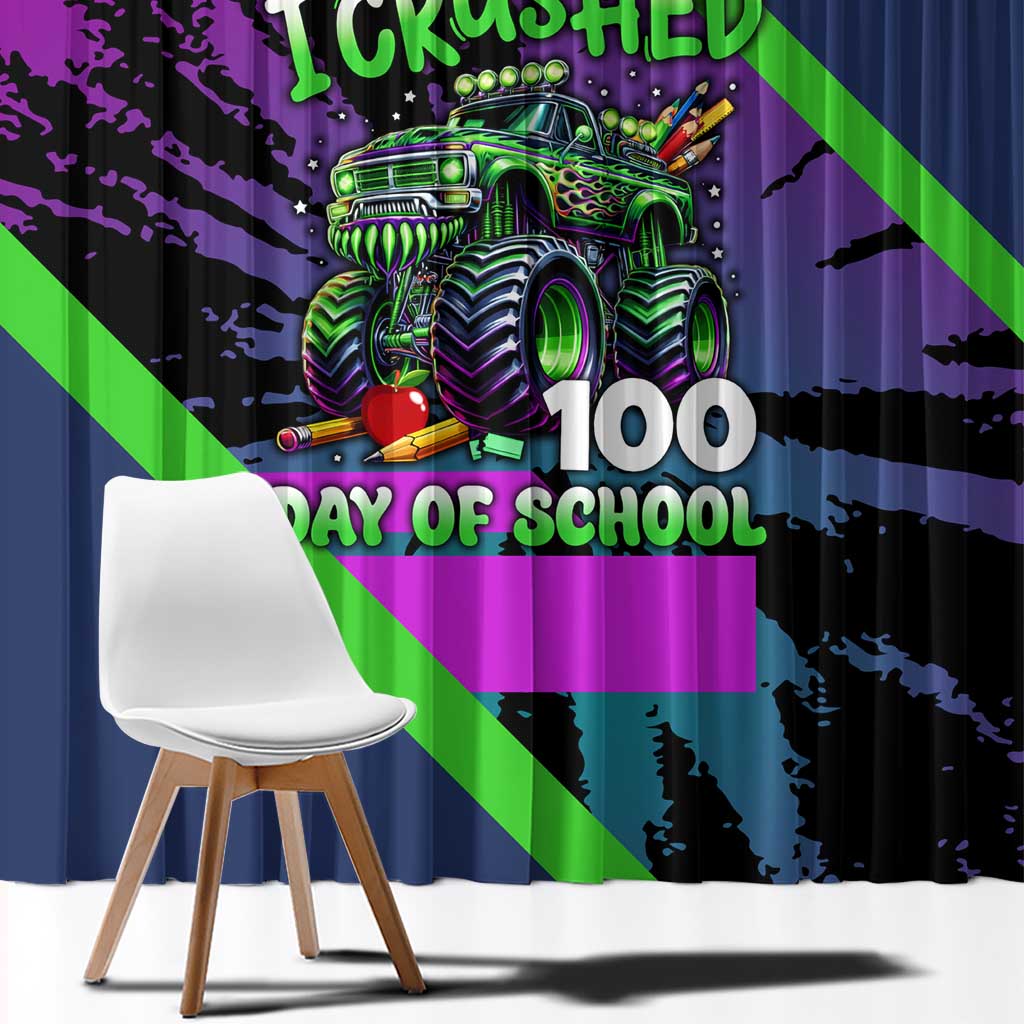 I Crushed 100 Days of School Monster Truck Window Curtain 100th Day Boys - Retro Radiant Pattern