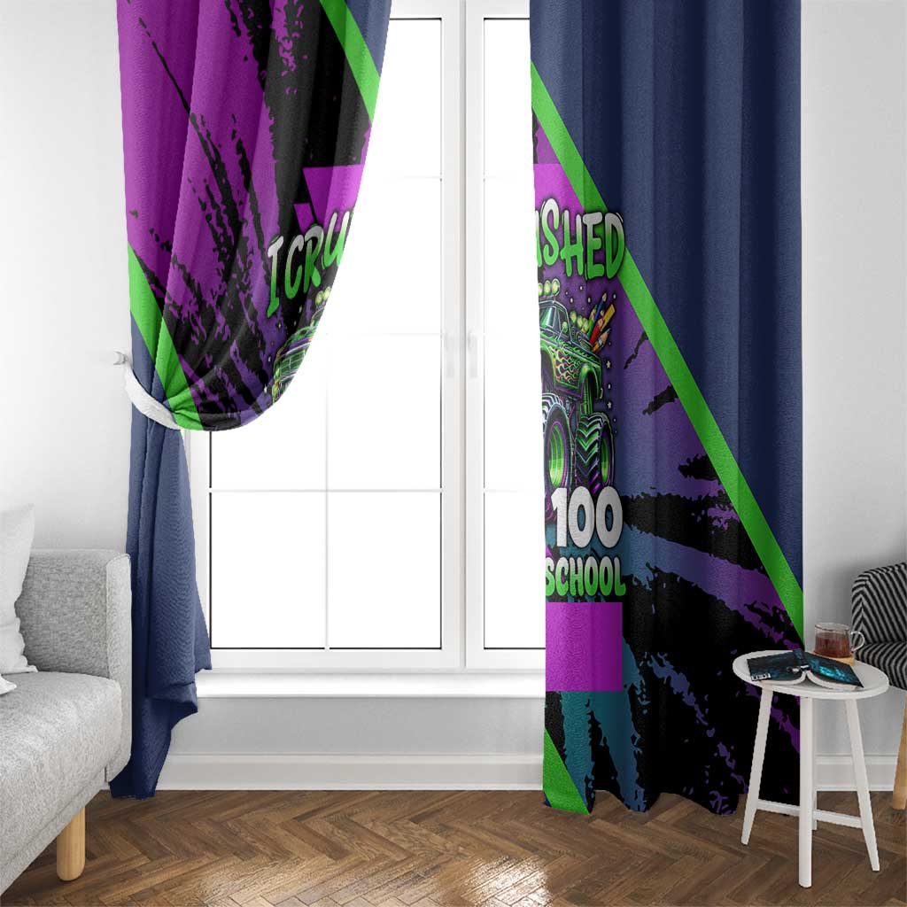 I Crushed 100 Days of School Monster Truck Window Curtain 100th Day Boys - Retro Radiant Pattern
