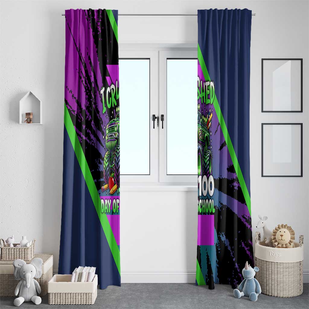 I Crushed 100 Days of School Monster Truck Window Curtain 100th Day Boys - Retro Radiant Pattern