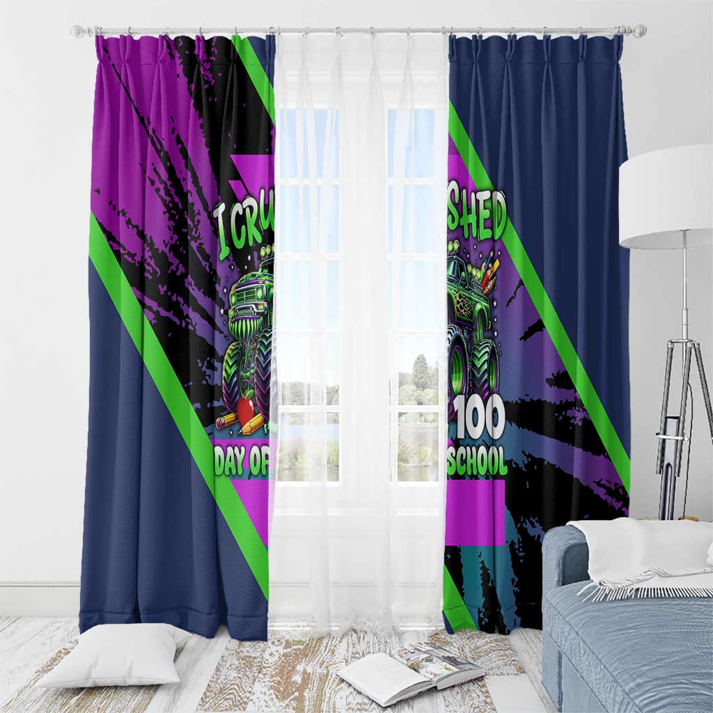 I Crushed 100 Days of School Monster Truck Window Curtain 100th Day Boys - Retro Radiant Pattern