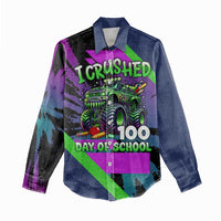 I Crushed 100 Days of School Monster Truck Women Casual Shirt 100th Day Boys - Retro Radiant Pattern