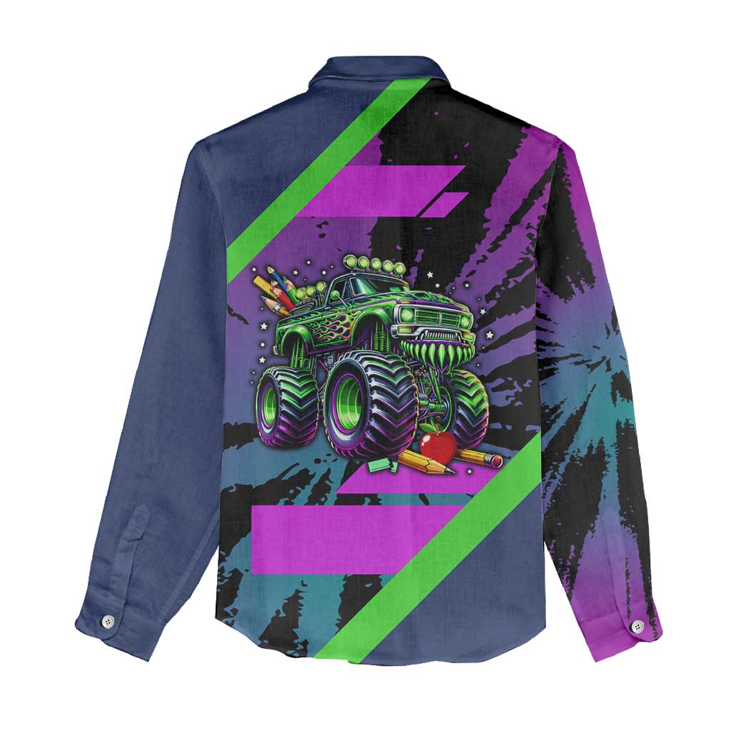 I Crushed 100 Days of School Monster Truck Women Casual Shirt 100th Day Boys - Retro Radiant Pattern