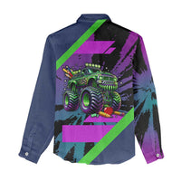 I Crushed 100 Days of School Monster Truck Women Casual Shirt 100th Day Boys - Retro Radiant Pattern