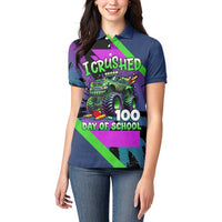 I Crushed 100 Days of School Monster Truck Women Polo Shirt 100th Day Boys - Retro Radiant Pattern