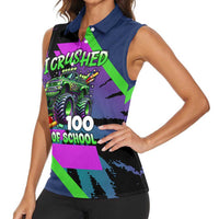 I Crushed 100 Days of School Monster Truck Women Sleeveless Polo Shirt 100th Day Boys - Retro Radiant Pattern