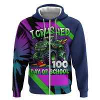 I Crushed 100 Days of School Monster Truck Zip Hoodie 100th Day Boys - Retro Radiant Pattern
