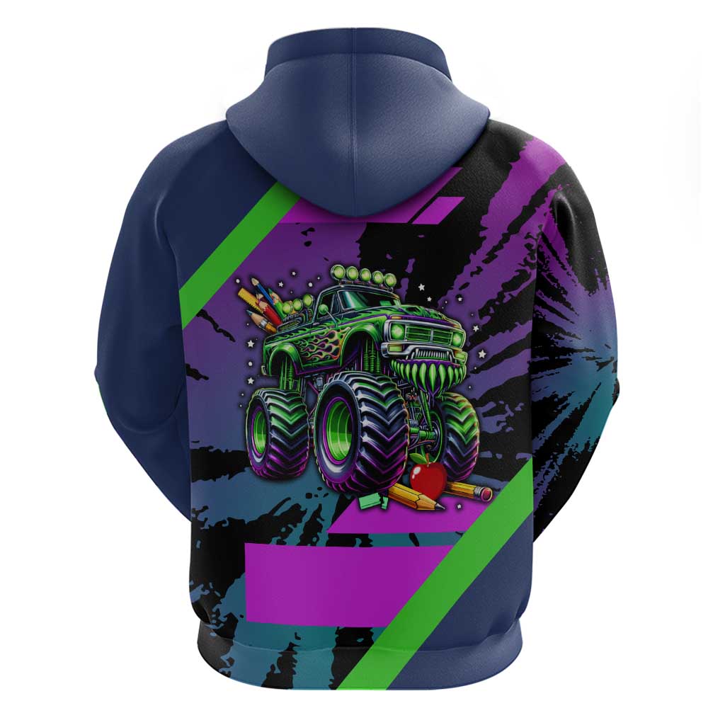 I Crushed 100 Days of School Monster Truck Zip Hoodie 100th Day Boys - Retro Radiant Pattern