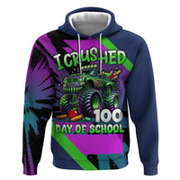 I Crushed 100 Days of School Monster Truck Zip Hoodie 100th Day Boys - Retro Radiant Pattern