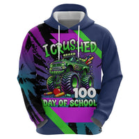I Crushed 100 Days of School Monster Truck Zip Hoodie 100th Day Boys - Retro Radiant Pattern