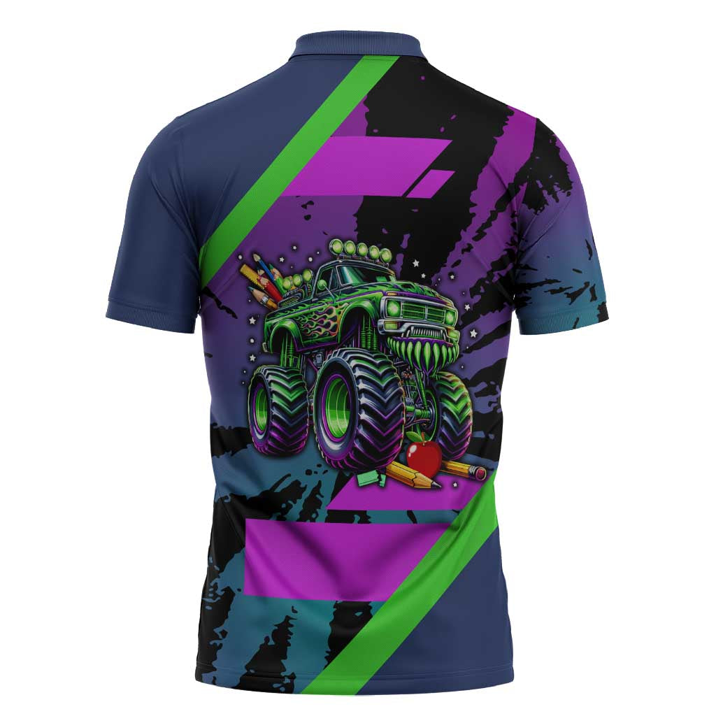 I Crushed 100 Days of School Monster Truck Zipper Polo Shirt 100th Day Boys - Retro Radiant Pattern