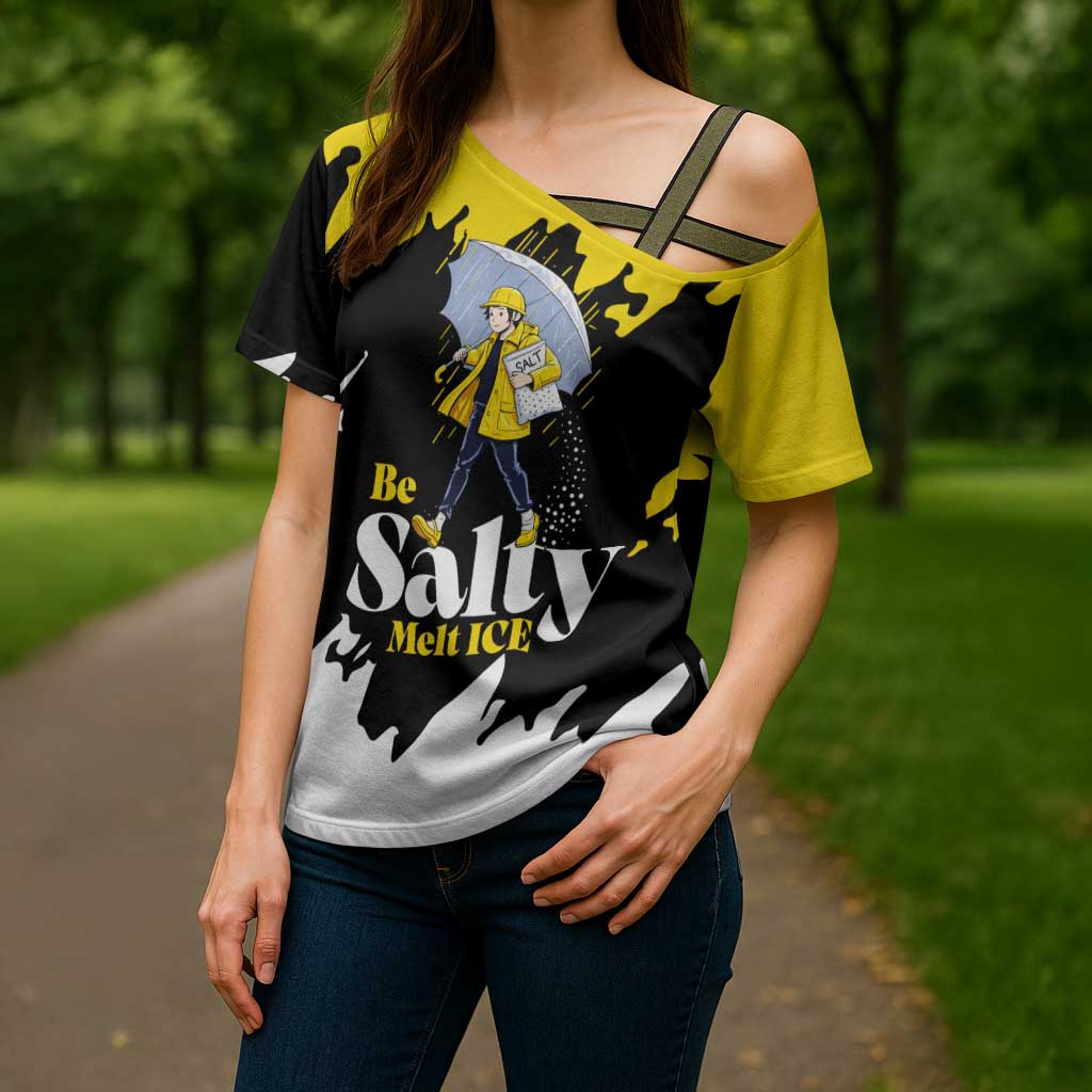 Be Salty Melt Ice Cross Shoulder Shirt with Bold Splash Pattern