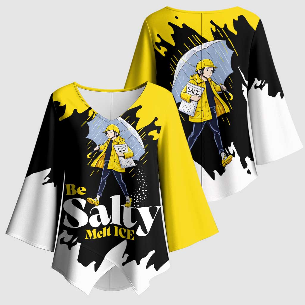 Be Salty Melt Ice Kimono Sleeve Blouse with Bold Splash Pattern