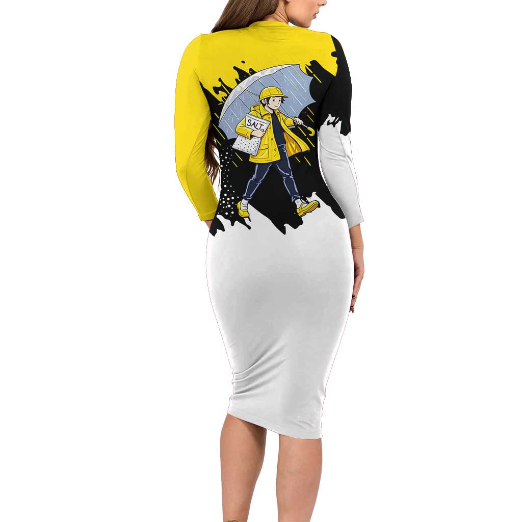 Be Salty Melt Ice Long Sleeve Bodycon Dress with Bold Splash Pattern