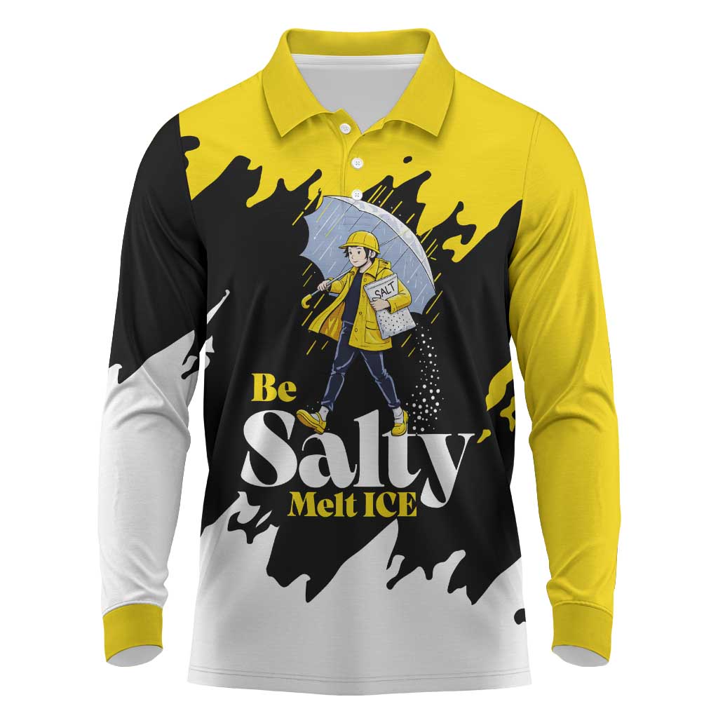 Be Salty Melt Ice Long Sleeve Polo Shirt with Bold Splash Pattern
