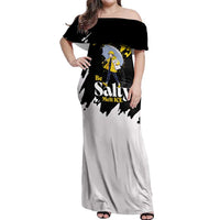 Be Salty Melt Ice Off Shoulder Maxi Dress with Bold Splash Pattern