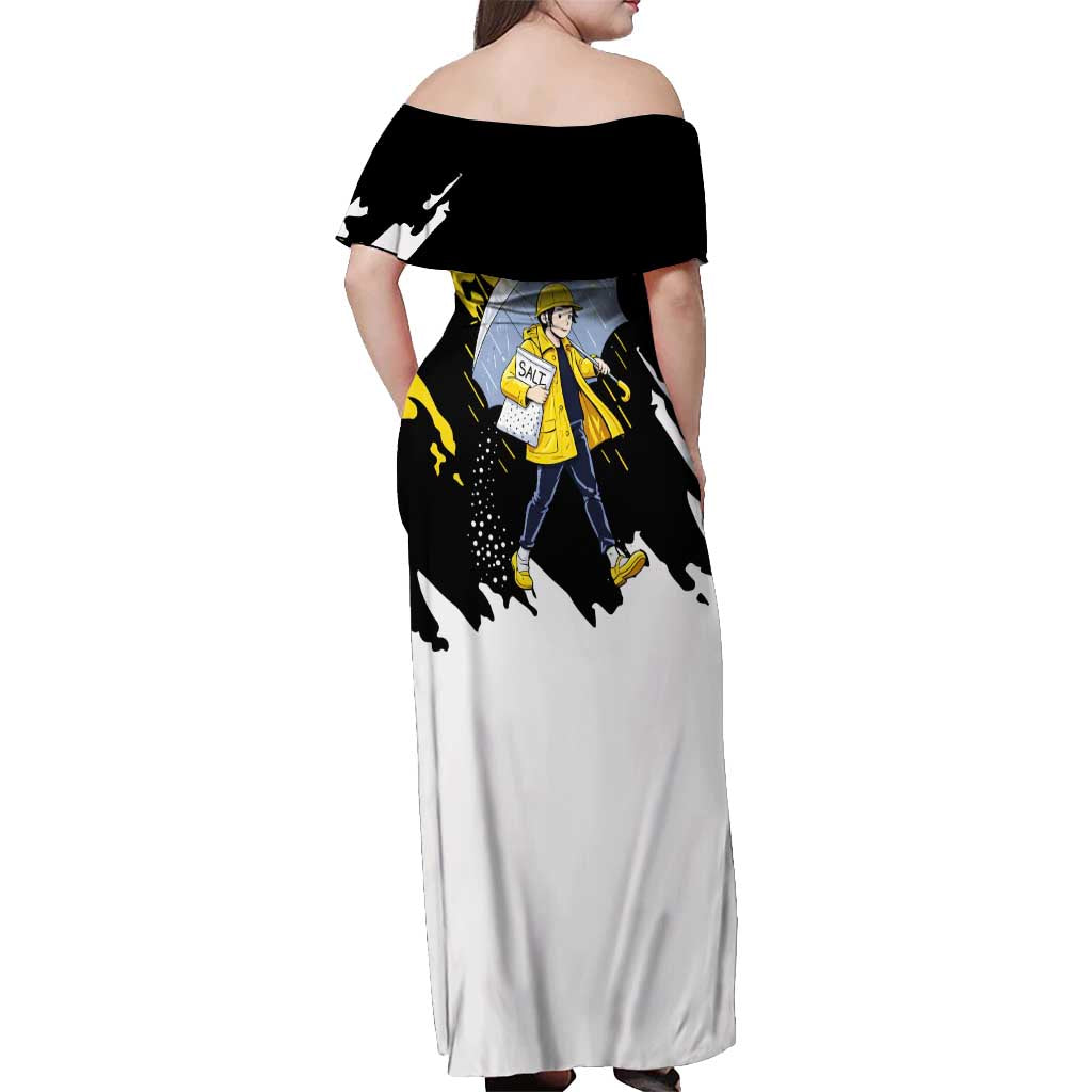 Be Salty Melt Ice Off Shoulder Maxi Dress with Bold Splash Pattern
